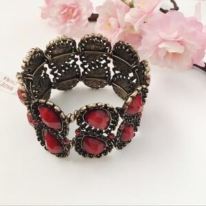 Red Stone Antique Gold Cuff Bracelet